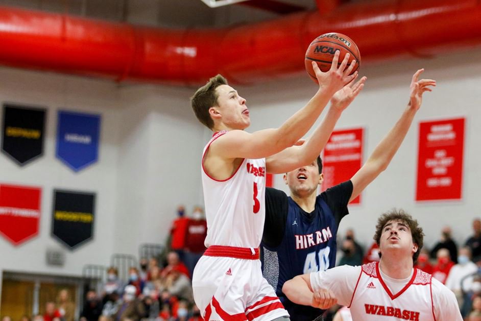 Jack Davidson scored 27 of his 37 points in the first half as Wabash defeated Hiram 101-79 in the opening round of the NCAC Tournament.